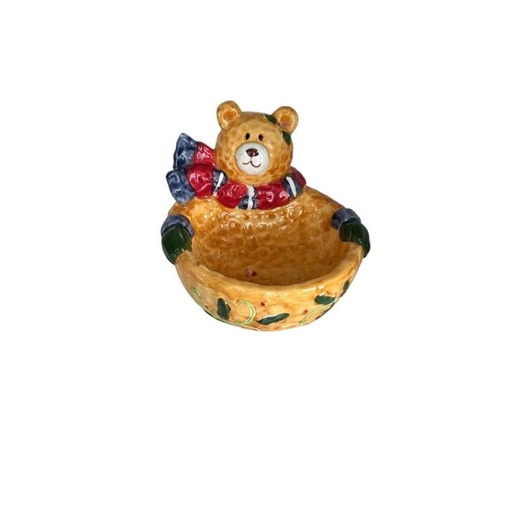 Decorative Bear-Themed Ceramic Bowl With Scarf & Mittens Nut & Candy Dish - Picture 11 of 11